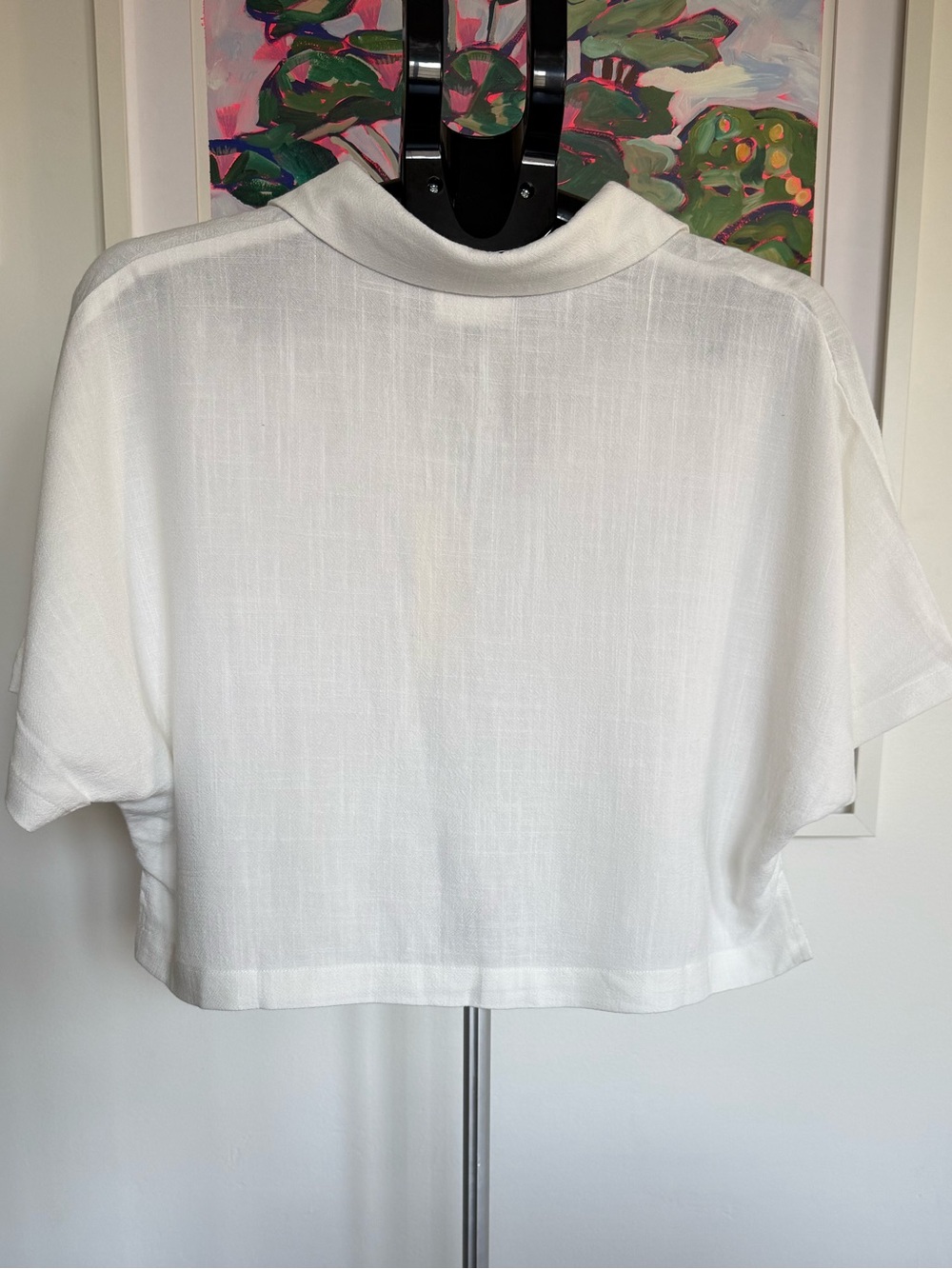 NWT Allie Rose Ivory Linen Blend Collared Crop Top Size Small - Picture 4 of 11